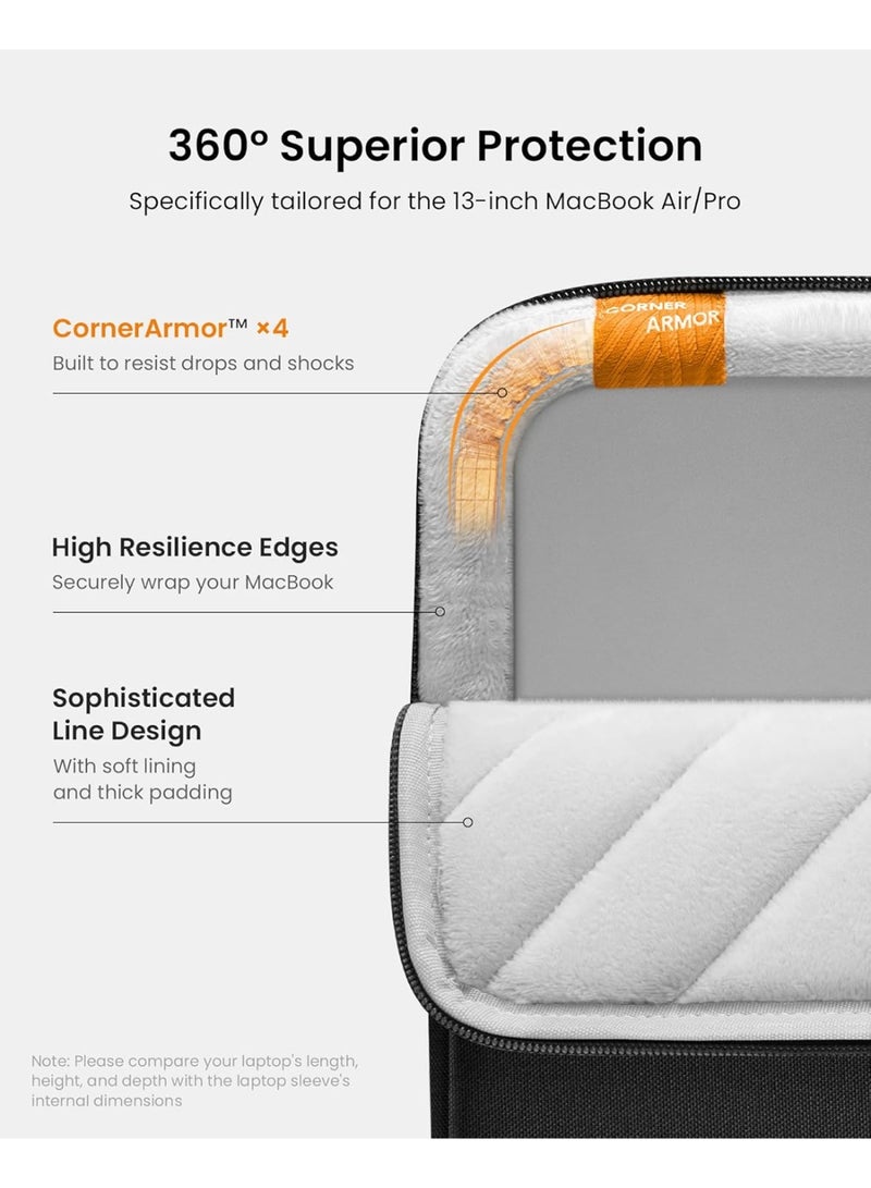 Tomtoc Defender-A13 Premium Eco-Friendly 360° Protective Laptop Sleeve 13-Inch for MacBook Air M4 (2025) A3240, M3 A3113, M2 A2681, M1 A2337 & MacBook Pro A2686/A2338 – Water-Resistant Shockproof Case with Accessory Pouch - Image 3